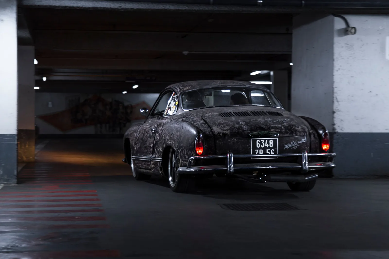 Classic coupe in an underground garage after a ceramic coating